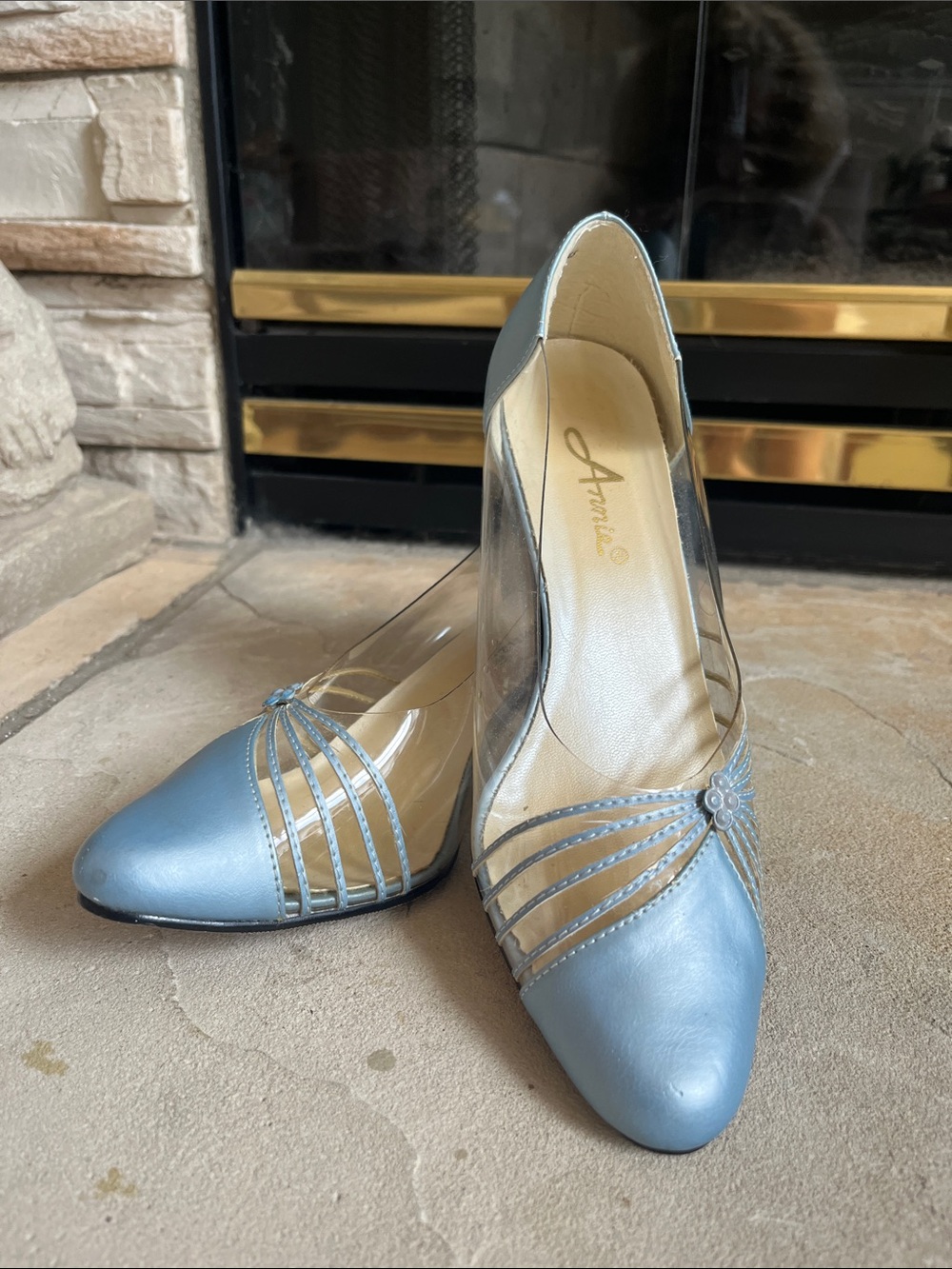 Annie Blue Pointed-Toe Pumps with Clear Panels